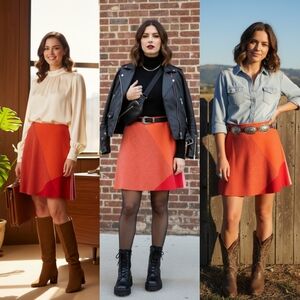 Esprit Wool-Blend Colorblock Mini Skirt NWT 9/10 Pink Orange Red